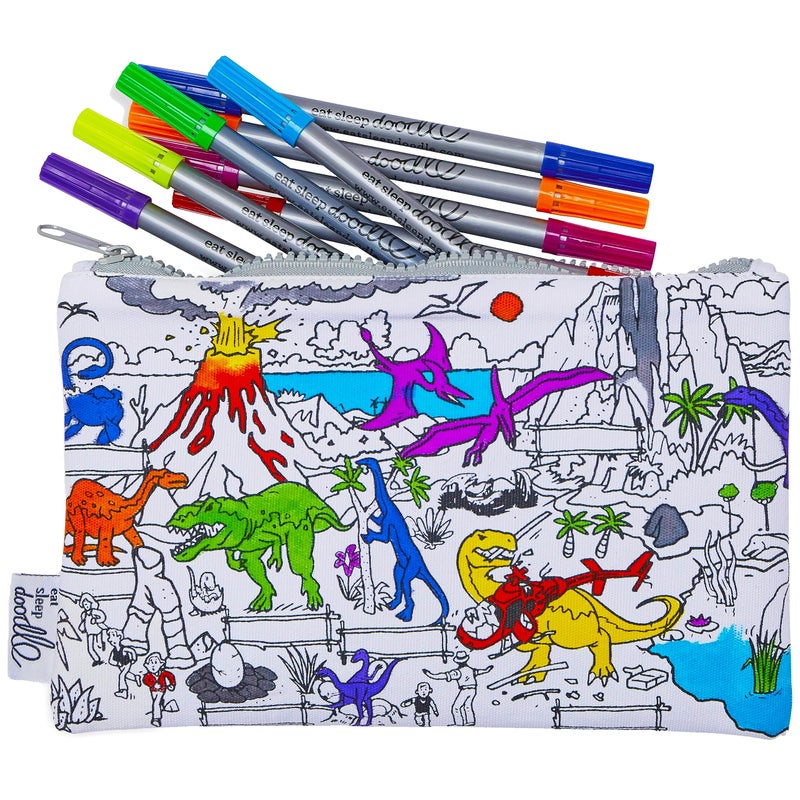 eatsleepdoodle DIY Coloring Dinosaur Pencil Case for Kids with 10pcs Washable Markers, Reusable Art Supply Organizer, Fun Arts & Crafts Activity for Boys & Girls, Creative Gift Idea for Ages - Image 1